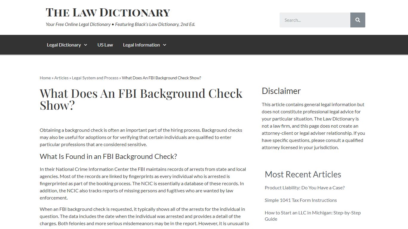 What Does An FBI Background Check Show? - The Law Dictionary